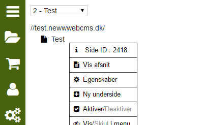 Afsnitstyper: Kalender - Tilgå sidens afsnit