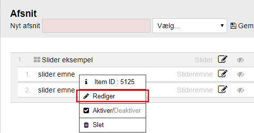 Usynlig tekst i slider - Højreklik på slideremne og vælg Rediger