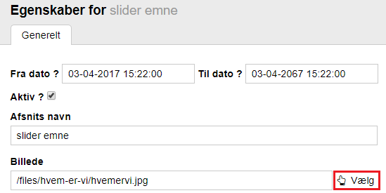 Usynlig tekst i slideren - Klik vælg billede