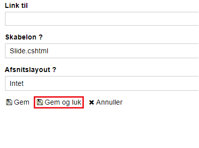 Usynlig tekst i slider - Gem og luk   Opdater hjemmeside