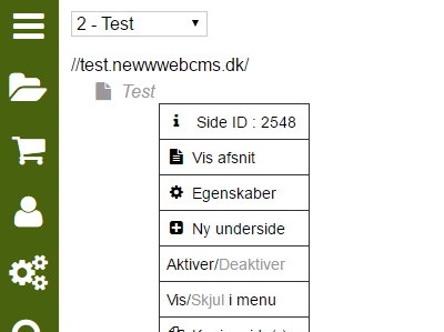 Aktivering af side: Metode 1 - Højre-klik på sidens navn i menuen og vælg aktiver