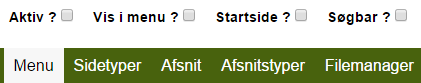 Sidens egenskaber: Vis i menu