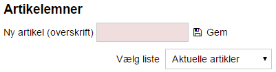 Sidetyper: Artikler - Oprettelse af artikelemne - Ny artikel (overskrift)